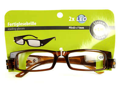Очки для чтения +2,0 +2х LED Jes collection коричневый M17-270293