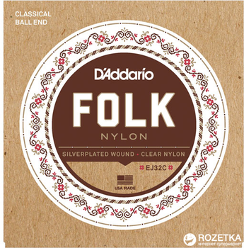D'Addario EJ32C Folk Nylon Ball End Silver Wound/Clear Treble
