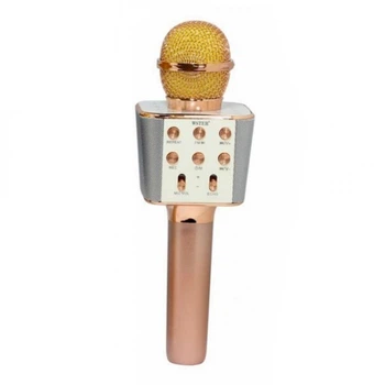Микрофон WSTER WS-1688 аккумуляторный с динамиком + USB, microSD, AUX, FM, Bluetooth Розовое золото (12528)