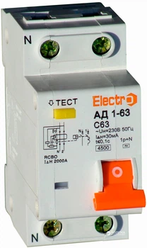 Дифференциальный автомат ElectrO АД 1-63 1+N 10 А 30 мА С (45AD6310E30)