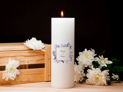 Декоративная свеча Didiart для обряда Семейный очаг с именной печатью цилиндрическая белая 7x20 см