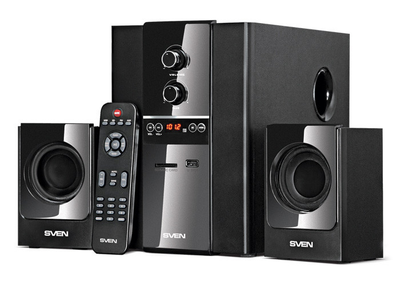 Колонки 2.1 Sven MS-1820 Black, сателіти 2 x 11 Вт, сабвуфер 18 Вт, МДФ, USB рідер/SD/MicroSD, живлення від мережі 220V, керування спереду + пульт ДК