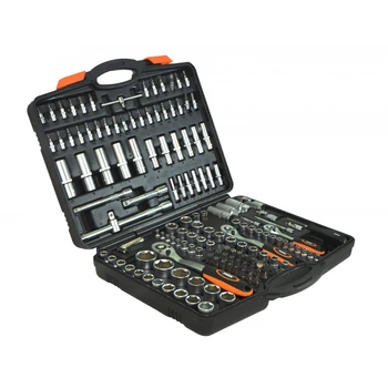 Набір насадок торцевих Cr-V з тріскачками 1/4", 3/8", 1/2", 153шт MIOL 58-050