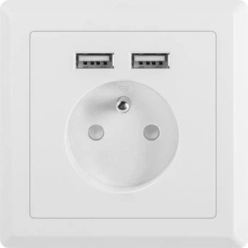 Socket Lanberg French Socket 2 Port USB 2.1A biały (AC-WS01-USB2-E)