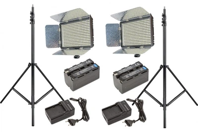 Набор LED-330C Max : Накамерный свет KingMa LED-330C биколор CRI95 - 2 шт, Стойка KingMa BM-2800 - 2 шт, Аккумулятор NP-F750 - 2 шт, Зарядное - 2 шт