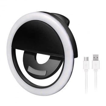 Селфи лампа с USB-зарядкой вспышка-подсветка для телефона светодиодное селфи кольцо Selfie Ring Light Черный