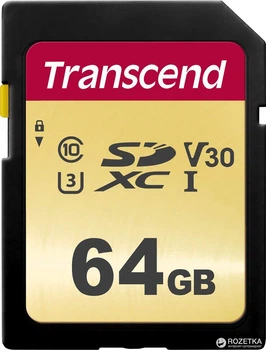 Карта памяти Transcend 500S SDXC 64GB Class 10 UHS-I U3 V30 (TS64GSDC500S)