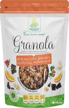 Гранола Терра с апельсиновыми цукатами, банановыми чипсами и темным шоколадом 250 г (4820015735140)