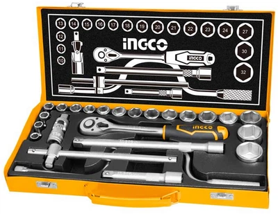 Набор торцевых головок 1/2" INGCO Industrial с трещоткой 24 предмета (HKTS0243)