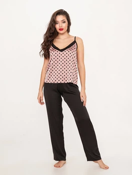 Піжама (майка + штани) жіноча BARWA garments 0258/259 S Пудра/Чорний горох (2112582591888)
