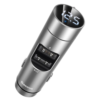 Автомобильный FM-трансмиттер (FM-модулятор) Baseus Energy Column (BS-01) Bluetooth 5.0 MP3 c функцией зарядного устройства 2-USB (3.1А) и вольтметром, серебристый (CCNLZ-0S)