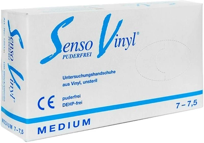 Перчатки защитные виниловые Vinyl Senso без пудры нестерильные A.Q.L 1.5 размер M 7-7.5 100 шт (9007396000264)