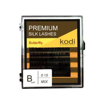 Ресницы для наращивания, черные Kodi Professional №В.0.15 6 рядов: 14-2; 15-2; 16-2