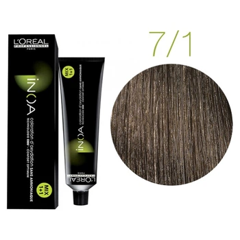 Крем-краска для волос L'Oreal Professionnel INOA 7/1 Пепельный блонд 60 мл (4689WB)