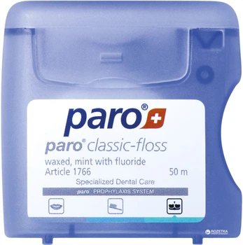 Зубна нитка Paro Swiss classic-floss вощена з м'ятою і фторидом 50 м (7610458017661)