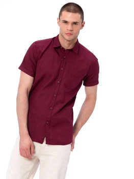Мужская рубашка LC Waikiki с коротким рукавом и карманом на груди S Бордовая ( LCWShirt-2786-0)
