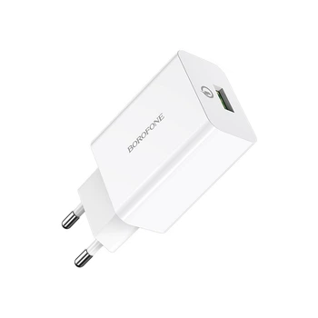 Зарядне мережеве BOROFONE BA21A Long QC3.0 (1USB 3A 18W) Білий