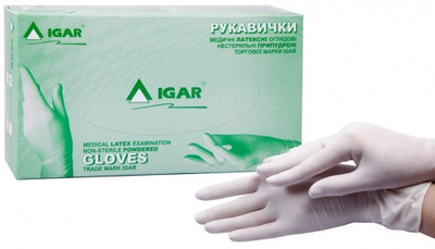 Одноразові рукавички латексні припудрені нестерильні Igar 100 шт в упаковці Розмір S Білі