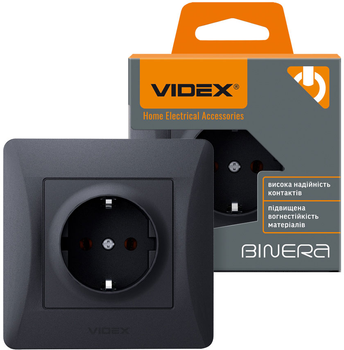 Розетка VIDEX Binera із заземленням Чорний графіт (VF-BNSK1G-BG)
