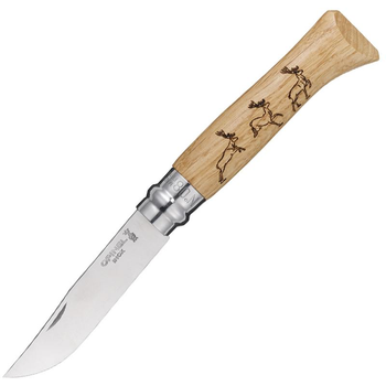 Нож складной Opinel №8 Animalia Олень (длина: 190мм лезвие: 85мм) дуб