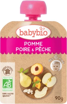Органічне пюре Babybio з яблука, груші та персика з 6 місяців 90 г (3288131540016)
