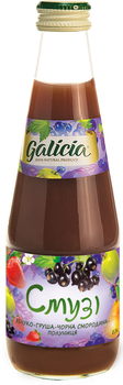 Упаковка соку з м'якоттю Galicia Смузі суміш фруктів Яблуко, груша, чорна смородина та полуниця стерилізований 0.3 л х 12 пляшок (4820209562910)