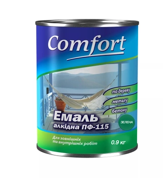 Алкидная краска эмаль ПФ-115 Comfort зеленая 0.9 кг