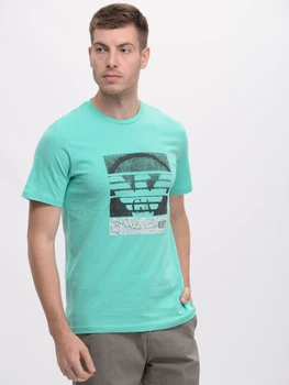 Футболка хлопковая длинная мужская Emporio Armani 9185.6 S Бирюзовая
