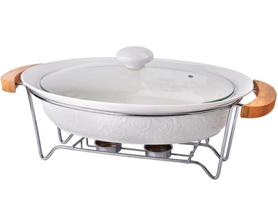 Мармит фарфоровый с крышкой из стекла на подставке Lefard 43х25х17 см 944-011