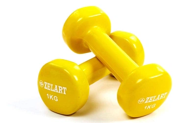 Гантели planeta-sport для фитнеса с виниловым покрытием Zelart Beauty TA-5225-1 2 x 1 кг Желтый