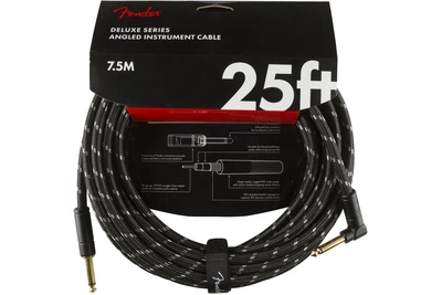 Кабель инструментальный Fender CABLE DELUXE SERIES 25' ANGLED BLACK TWEED