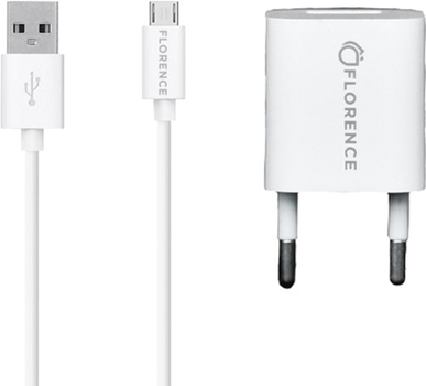 Мережевий зарядний пристрій Florence 1USB 1A + microUSB Cable White (FL-1000-WM)