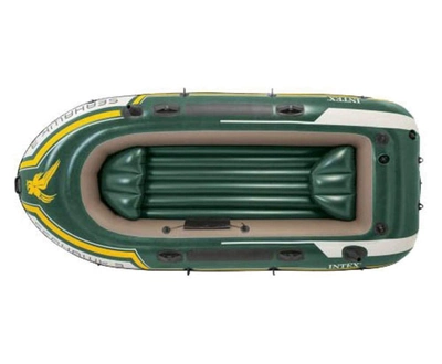 Трехместная надувная гребная лодка пвх (295х137х43) Intex 68380 Seahawk 3 Set 360 кг с веслами и насосом держателями для удочек