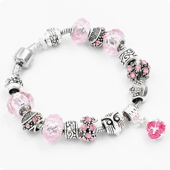 Женский браслет Black Owl Pink с шармами розовый 101700131809