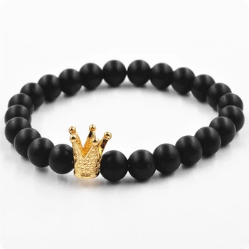 Браслет Black Owl из черного натурального камня Агат с золотистой короной 101700251801
