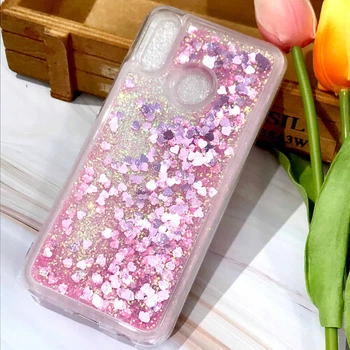 Чехол Glitter для Xiaomi Redmi Note 7 / Redmi Note 7 Pro Бампер Жидкий блеск сердце Розовый