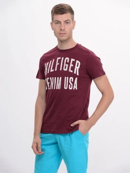 Футболка хлопковая длинная мужская Tommy Hilfiger 9156.4 S Бордовая