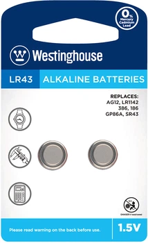 Лужна батарейка Westinghouse Alkaline LR43 2 шт. (0889554001936)