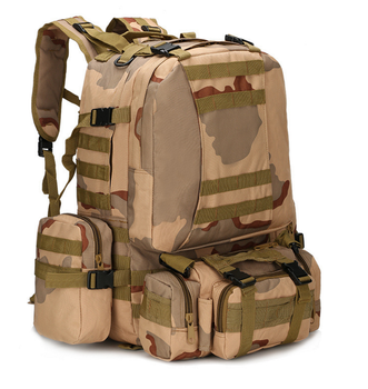 Тактичний Штурмової Військовий Рюкзак ForTactic з підсумкими на 50-60литров Пісочний камуфляж TacticBag
