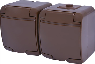 Розетка подвійна IP54 з з/к ETI RHE-2s-KR Коричнева з кришкою 4668052 (зовнішня)