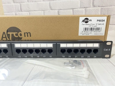 Патч-панель Atcom P6024 19" 1U, 24×RJ45 UTP Cat6, металлический корпус, монтажный комплект(DL_76D6261DE6A3)