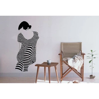 Інтер'єрна вінілова наклейка на стіну IdeaClock Striped girl 60х130 см Чорна(39572-462)