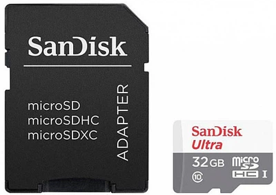 Карта памяти Sandisk microSDHC Ultra C10 80MB/s SD adapter 32GB