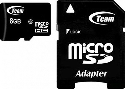 Карта памяти Team microSDHC class10 SD adapter 8Gb Black