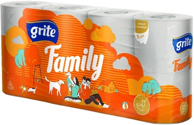 Туалетний папір Grite Family 145 відривів 3 шари 8 рулонів (4770023481013)