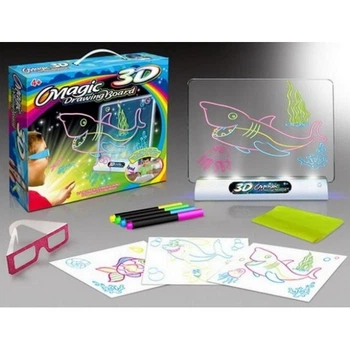 Електронна дошка для малювання 3D Magic Drawing Board Малюнки з підсвічуванням і 3Д ефектом 12 трафаретів