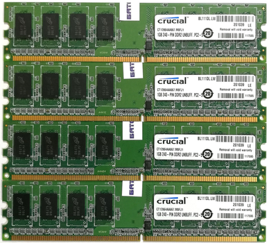 Комплект оперативной памяти Crucial DDR2 4Gb (4*1Gb) 667MHz PC2 5300U 1R8 CL5 (CT12864AA667.M8FJ1) Б/У