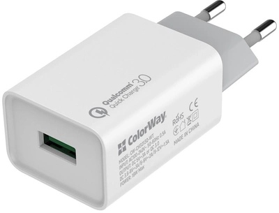 Сетевое зарядное устройство ColorWay 1 USB Quick Charge 3.0 (18W) White (CW-CHS013Q-WT)