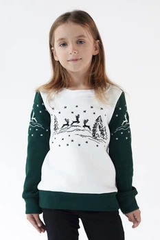 Різдвяний світшот для дівчинки Олені Green 122 UKRS-6614D UkrGlamour