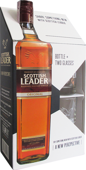 Віскі Scottish Leader 3 роки витримки 0.7 л 40% + 2 келихи (4820196540069)